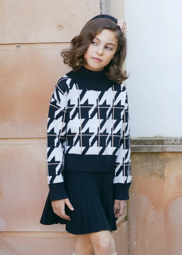 Abel & Lula 5547 Black Pleated Knit Skirt Set In Stock Now