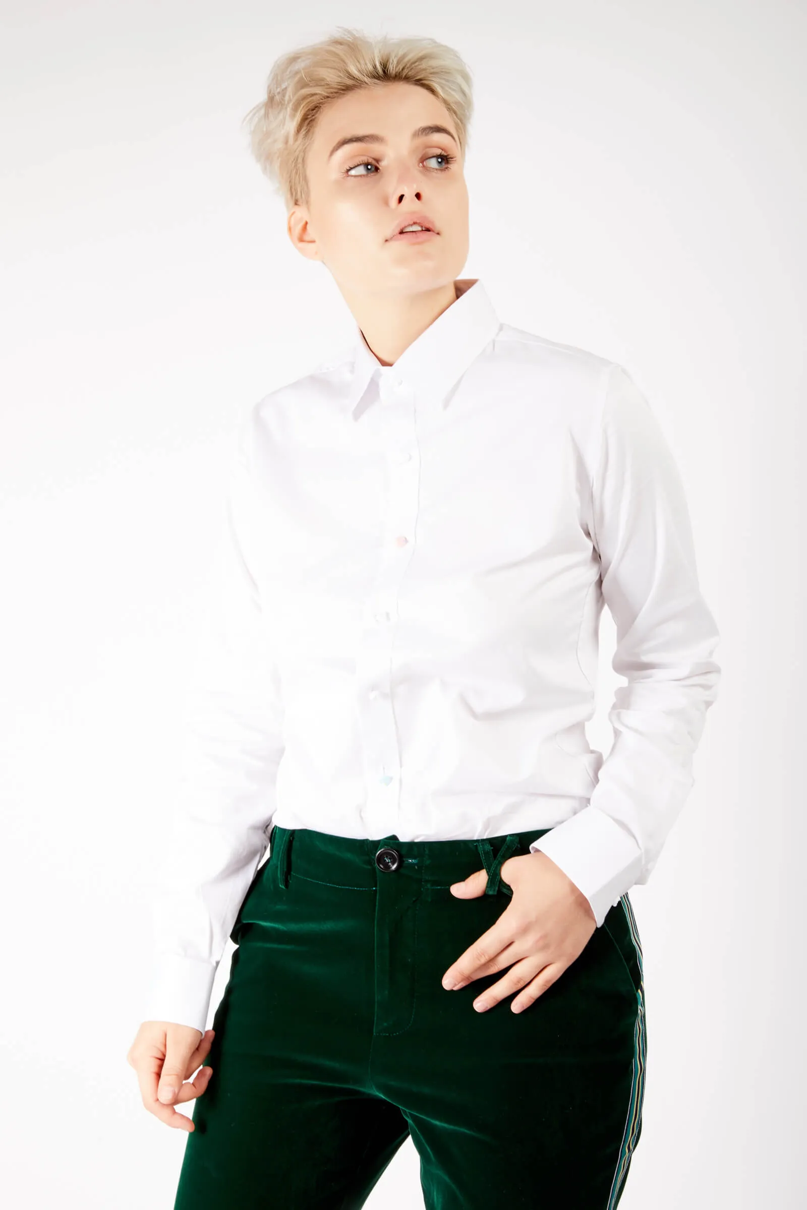 Adrian Classic White Button Up Shirt with Sculpture Buttons