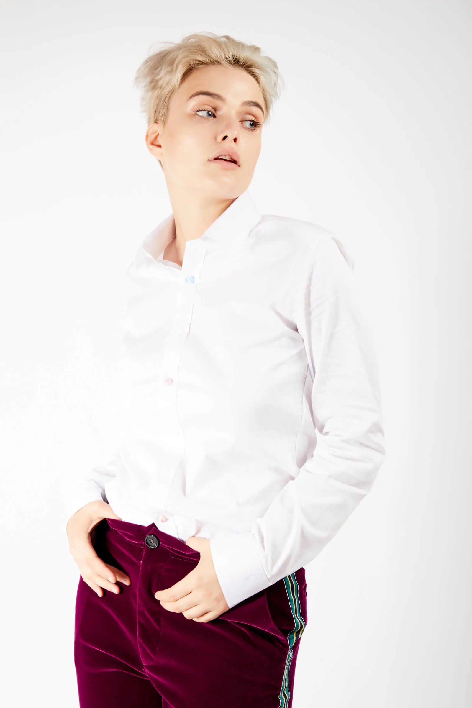 Adrian Classic White Button Up Shirt with Sculpture Buttons