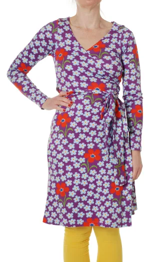 ADULT Long Sleeved Wrap Dress Purple Orchid Flower