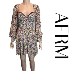 AFRM Womens Crepe Tiered Fit &amp; Flare Dress NWT Black Med