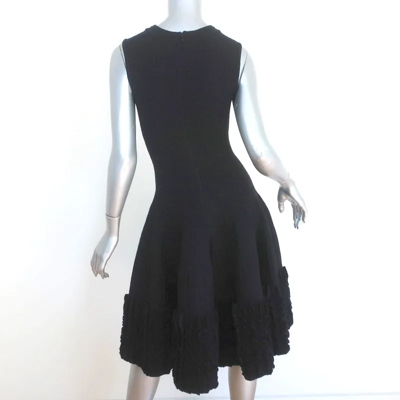 Alaia Ruffled Knit Dress Black Ribbed Wool Size 40 Sleeveless Fit & Flare