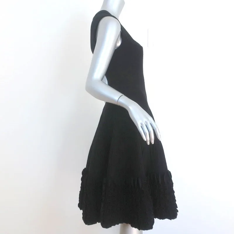 Alaia Ruffled Knit Dress Black Ribbed Wool Size 40 Sleeveless Fit & Flare