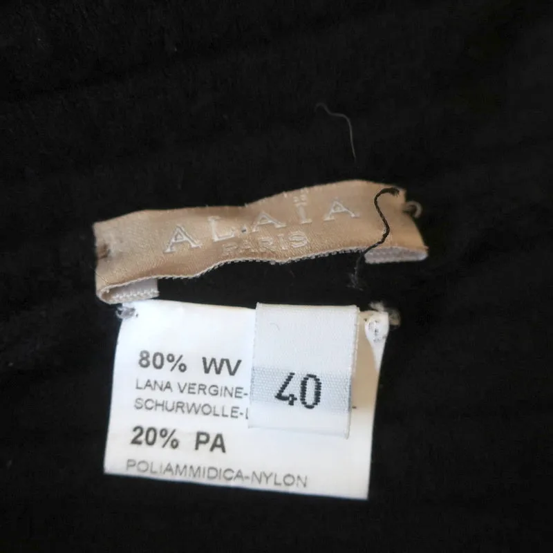 Alaia Ruffled Knit Dress Black Ribbed Wool Size 40 Sleeveless Fit & Flare