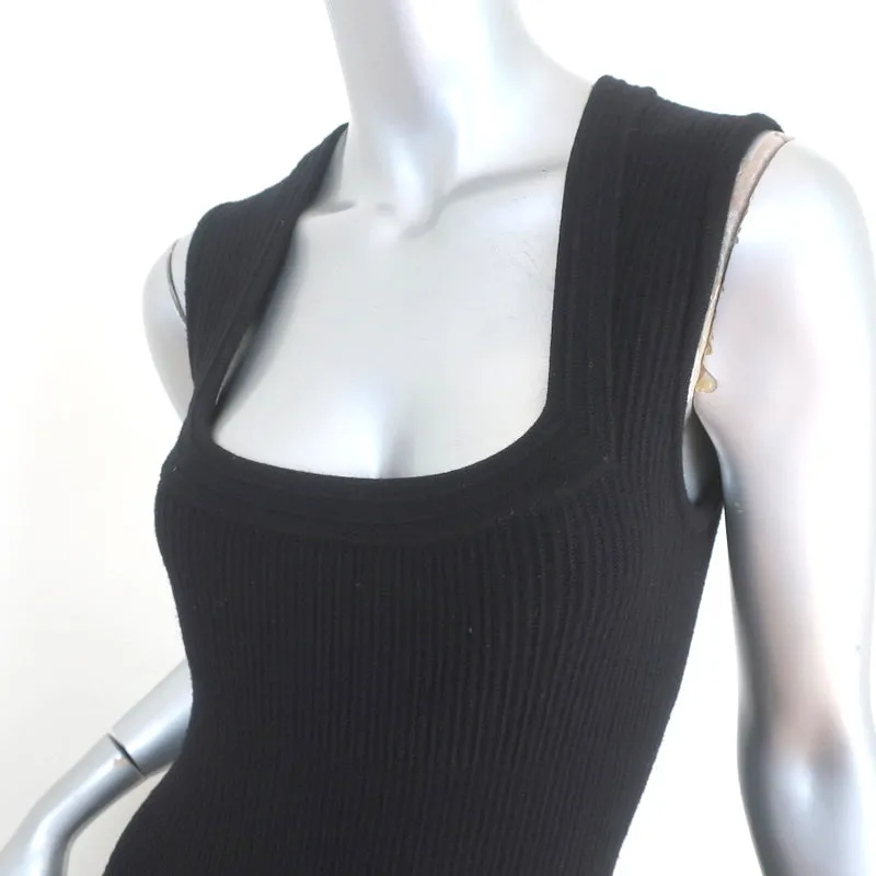 Alaia Ruffled Knit Dress Black Ribbed Wool Size 40 Sleeveless Fit & Flare