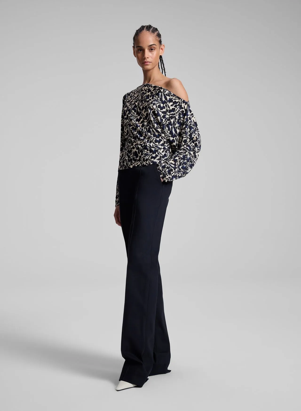 A.L.C. Tyler One Shoulder Jersey Top in Navy/Cream