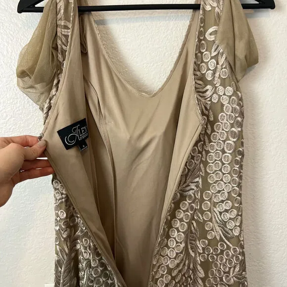 Alex Evenings Dress Womens 6 Beige Embroidered Gown Fit And Flare Wedding Guest