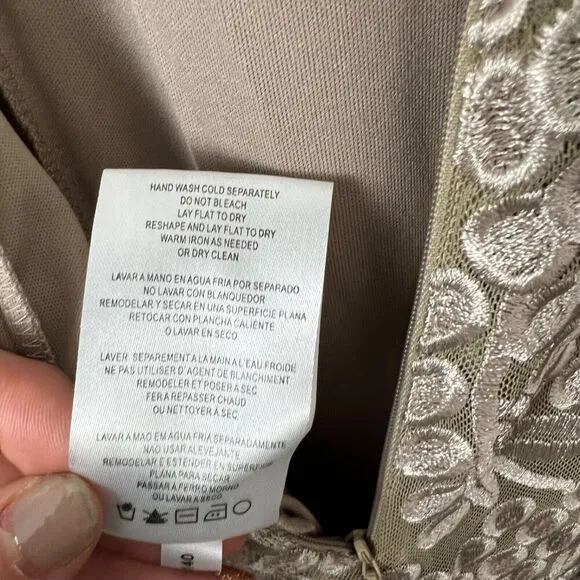 Alex Evenings Dress Womens 6 Beige Embroidered Gown Fit And Flare Wedding Guest