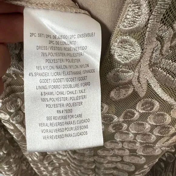 Alex Evenings Dress Womens 6 Beige Embroidered Gown Fit And Flare Wedding Guest