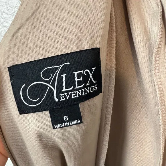 Alex Evenings Dress Womens 6 Beige Embroidered Gown Fit And Flare Wedding Guest
