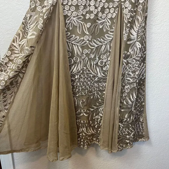 Alex Evenings Dress Womens 6 Beige Embroidered Gown Fit And Flare Wedding Guest