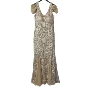 Alex Evenings Dress Womens 6 Beige Embroidered Gown Fit And Flare Wedding Guest