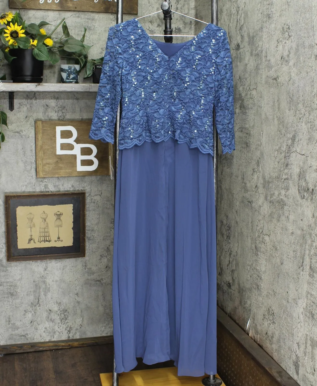 Alex Evenings Mock Two-Piece 3/4 Sleeve Full Length A-Line Gown