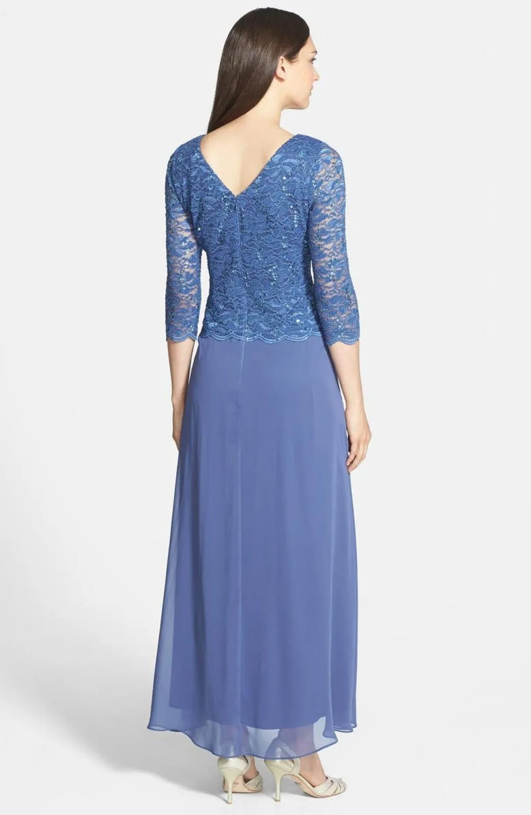 Alex Evenings Mock Two-Piece 3/4 Sleeve Full Length A-Line Gown
