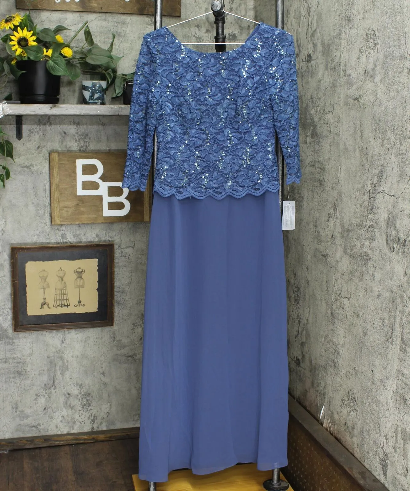Alex Evenings Mock Two-Piece 3/4 Sleeve Full Length A-Line Gown