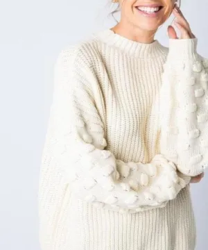 All Cozied Up Knit Ballon Sleeve Sweater Ivory