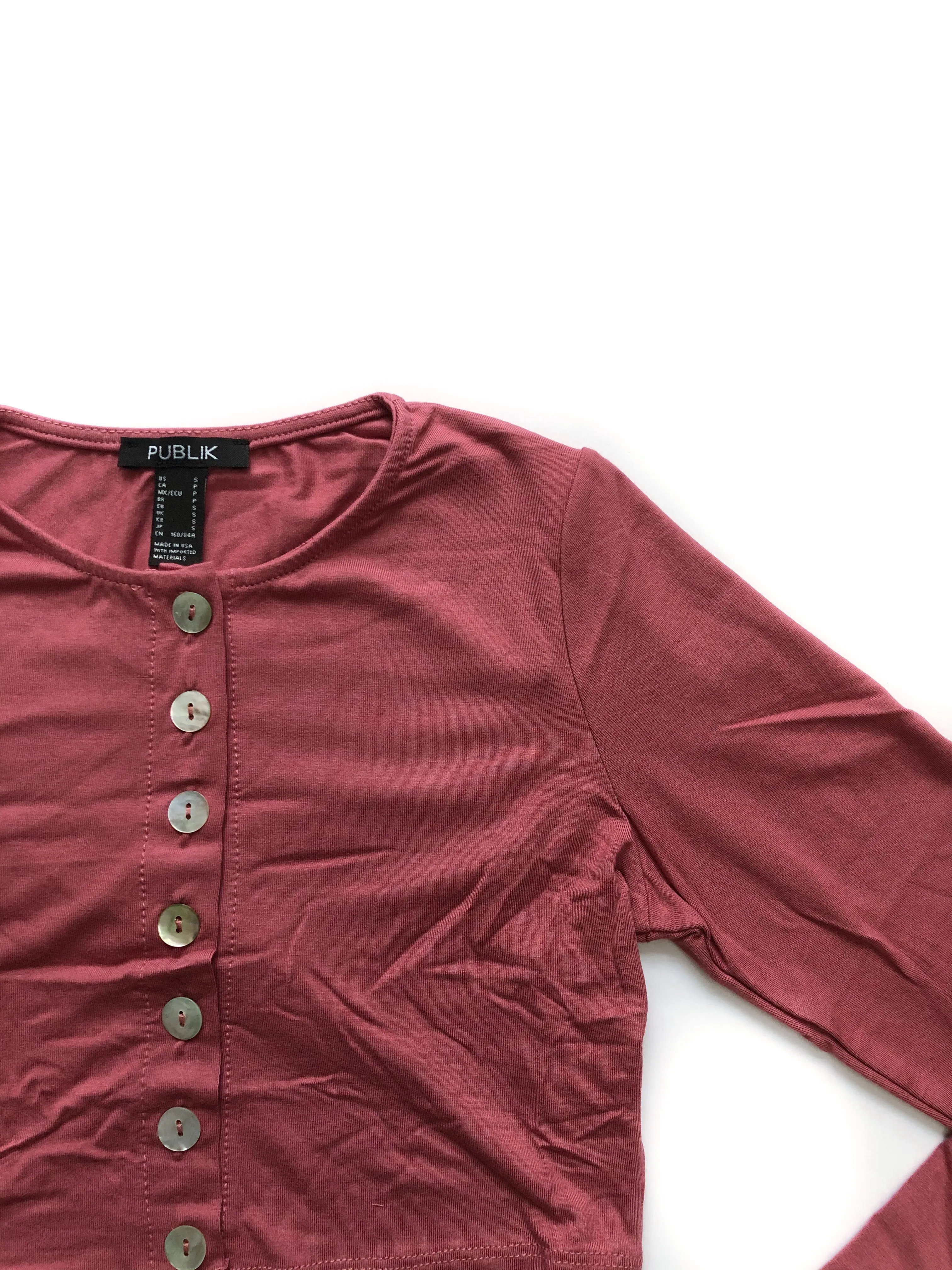 Ally Long Sleeve Crop Top - Mauve