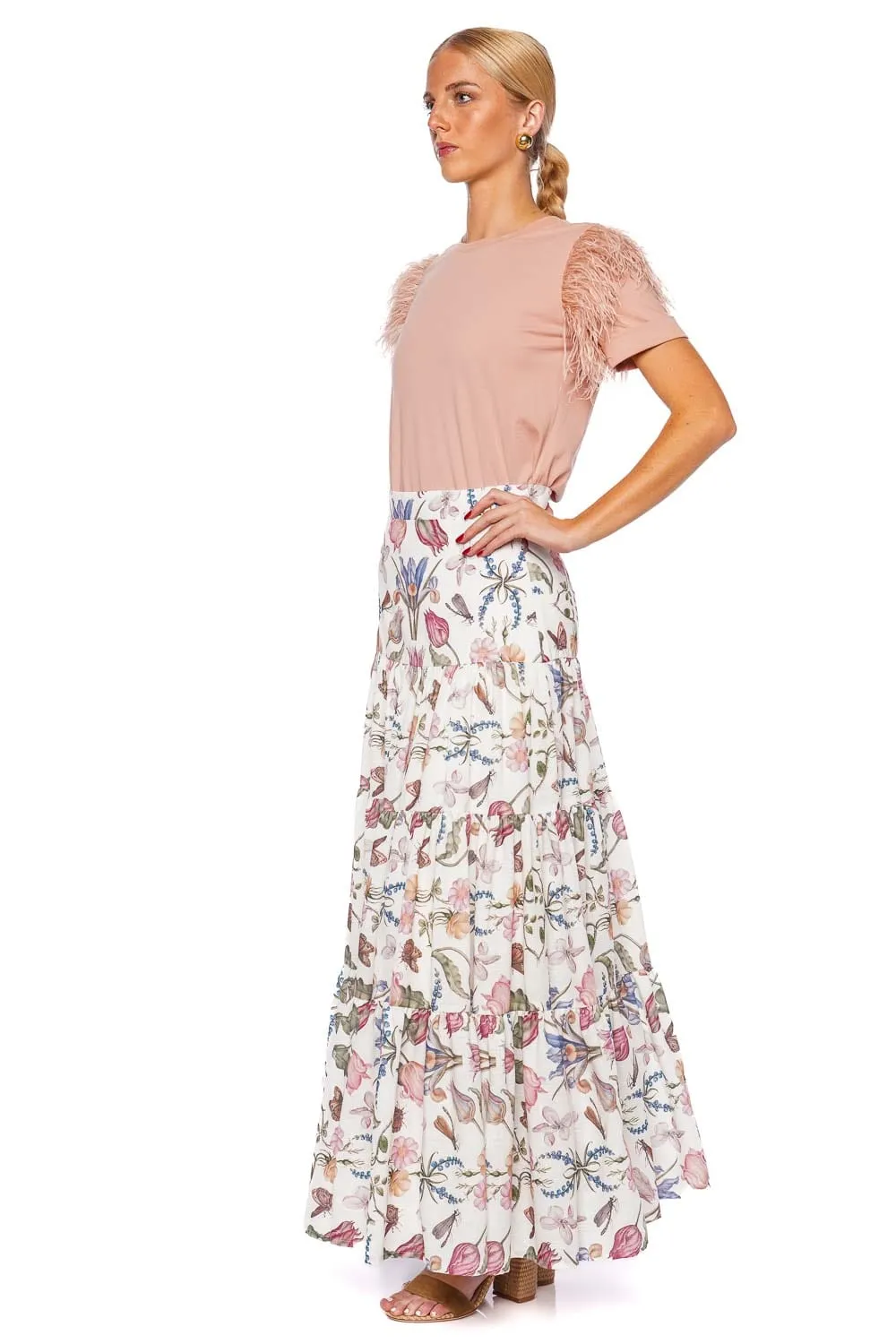 Amatista Dusty Pink Feather Trim Top
