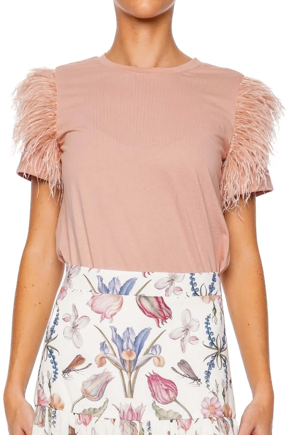 Amatista Dusty Pink Feather Trim Top
