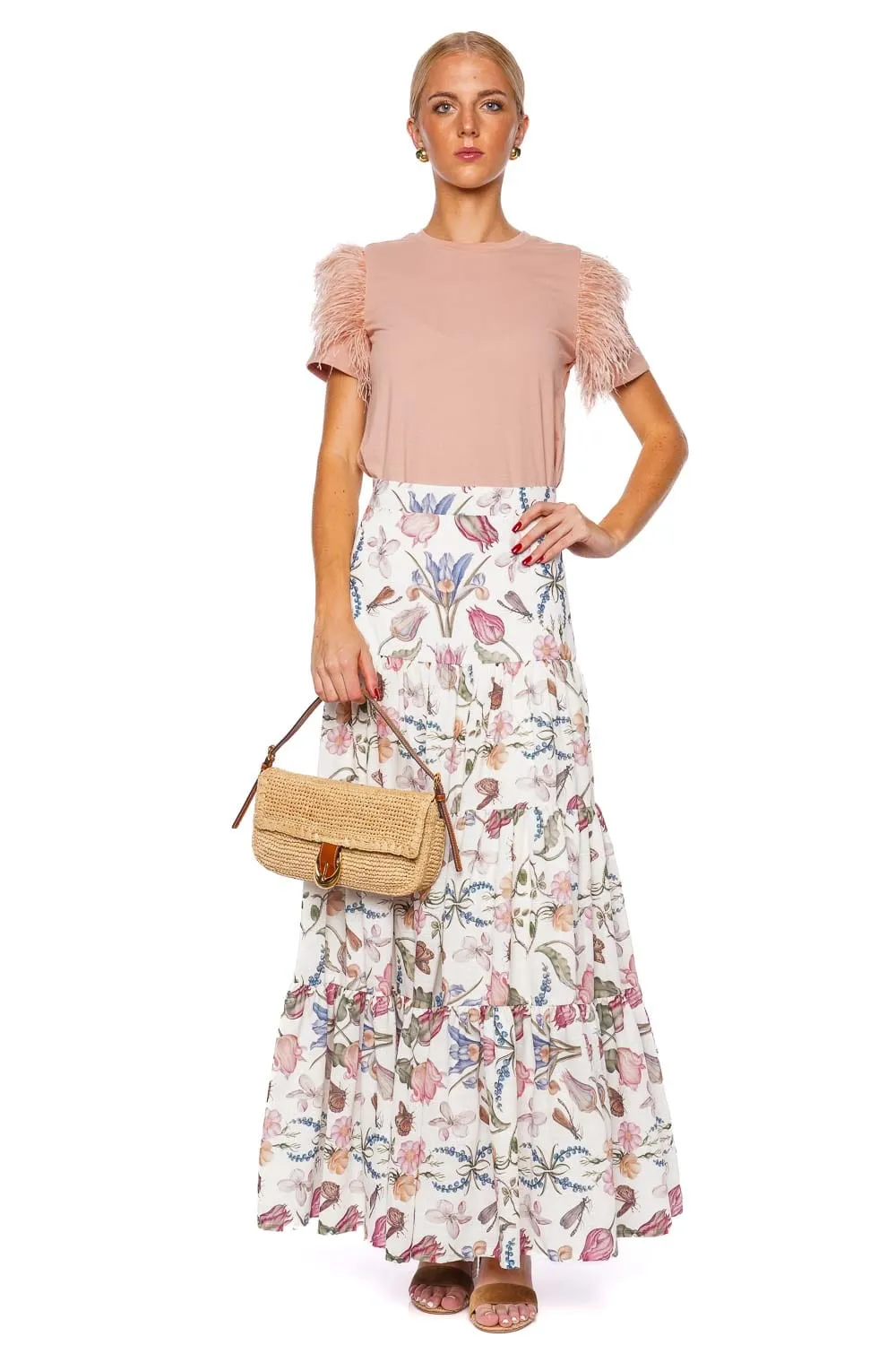 Amatista Dusty Pink Feather Trim Top