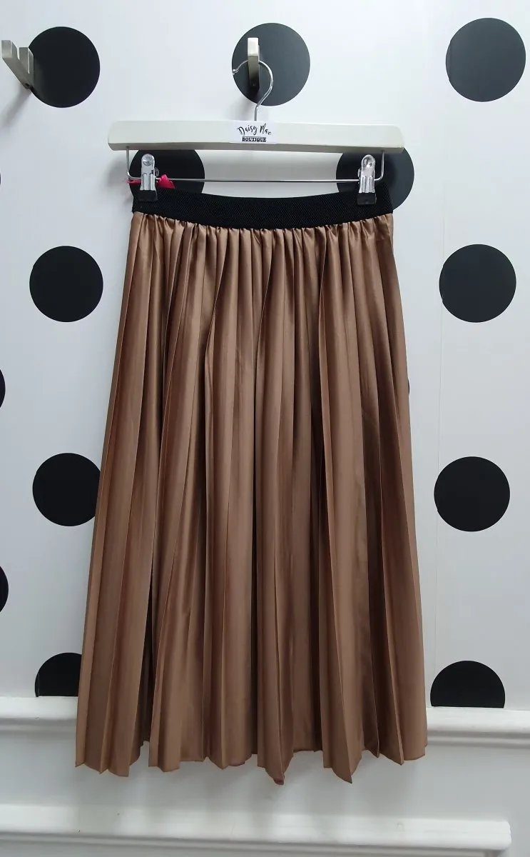 Amber Taupe Satin Pleated Skirt