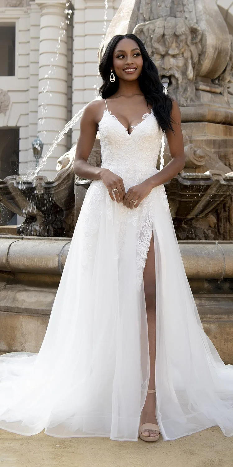 Amelia Couture BZ014 Long Mesh A-Line Embroidered Bodice Slit Dress