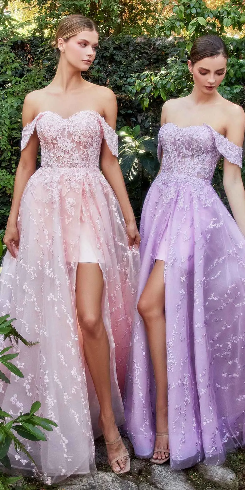Andrea & Leo A1207 Off Shoulder Bouquet Lace Gown With Short Skirt