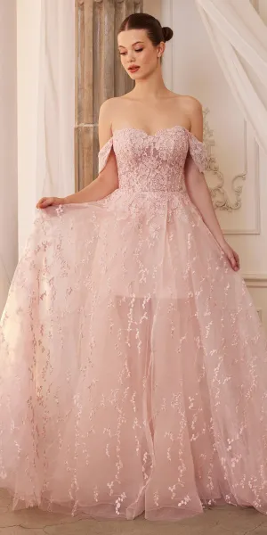Andrea & Leo A1207 Off Shoulder Bouquet Lace Gown With Short Skirt
