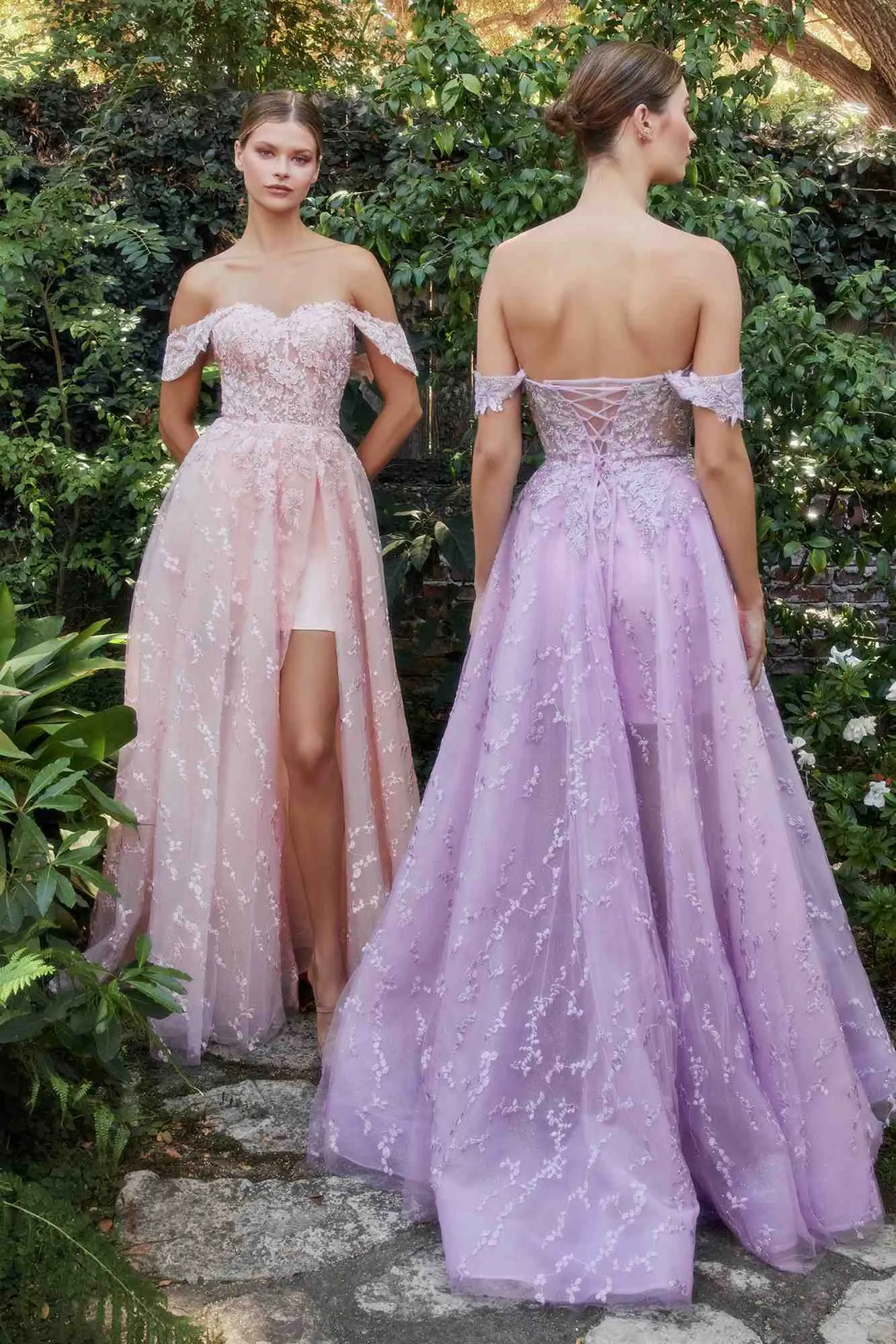 Andrea & Leo A1207 Off Shoulder Bouquet Lace Gown With Short Skirt