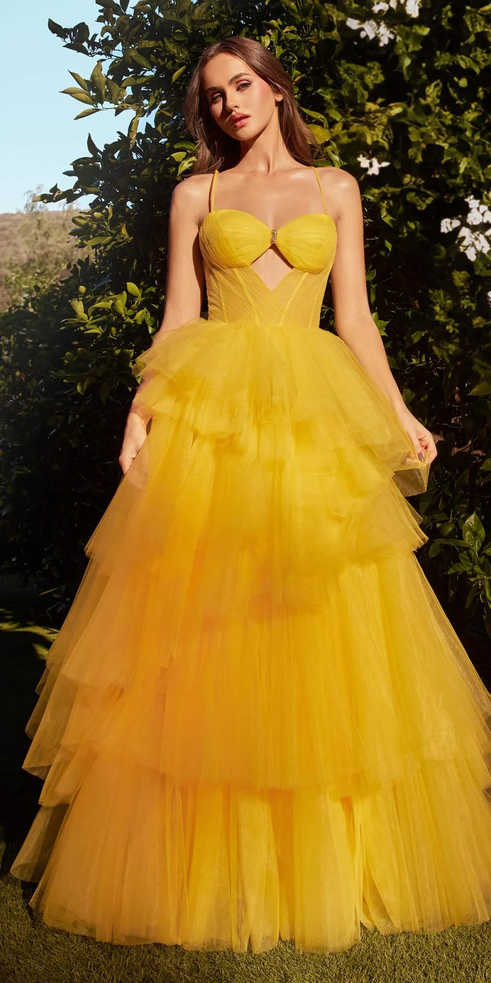 Andrea & Leo A1238 Long Keyhole Bodice Tiered Ruffled Ball Gown