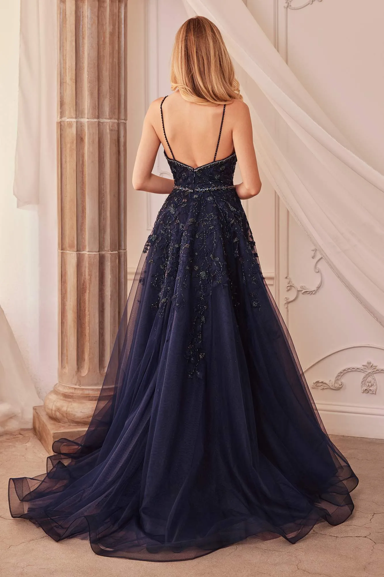 Andrea & Leo A1251 Long V-Neckline Lace Applique A-Line Ball Gown