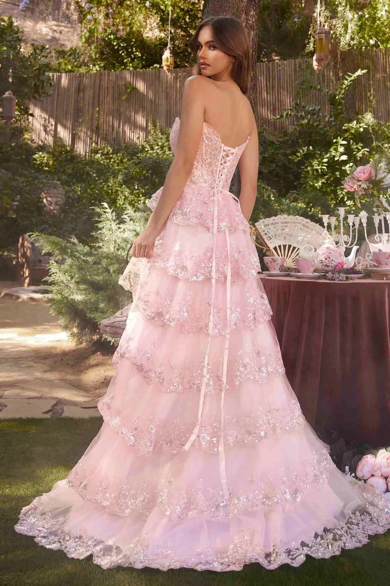 Andrea & Leo A1305 Long Strapless Tiered Ruffled A-Line Dress