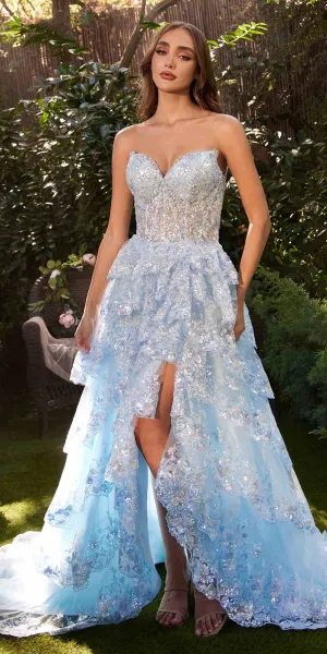 Andrea & Leo A1305 Long Strapless Tiered Ruffled A-Line Dress