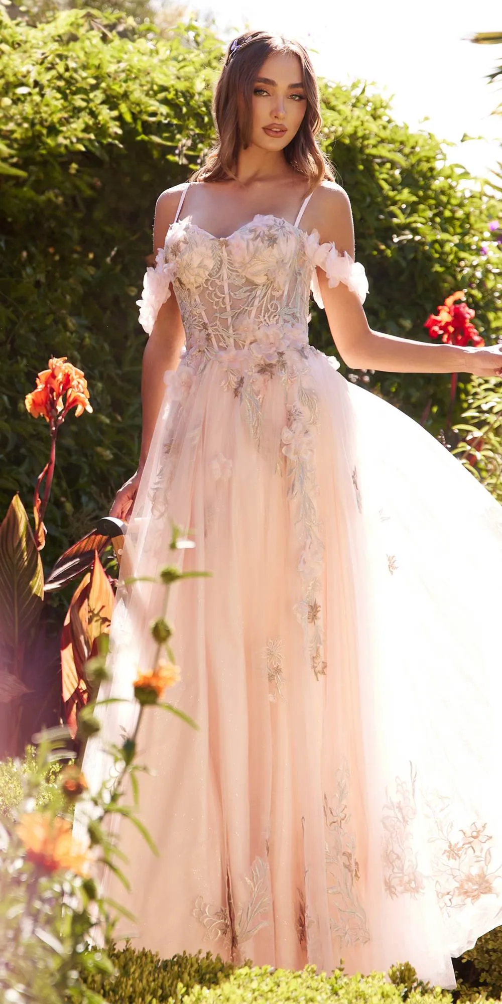 Andrea & Leo A1330 Removable Off the Shoulder Boned Bodice A-Line Gown