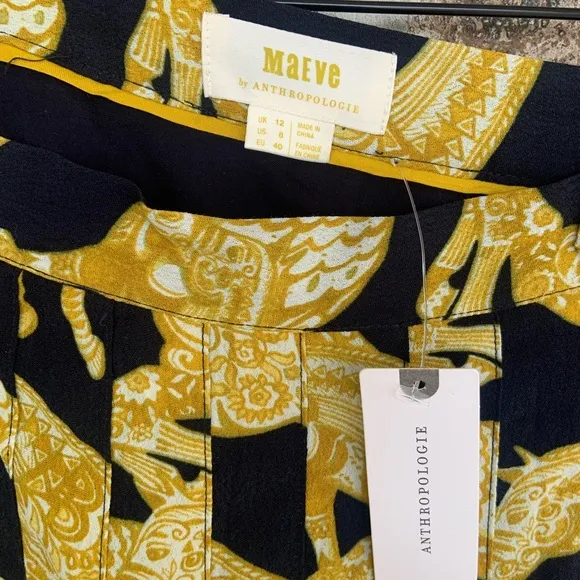 Anthro Maeve Jade A-Line Skirt Navy Gold