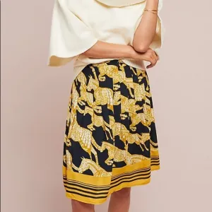 Anthro Maeve Jade A-Line Skirt Navy Gold