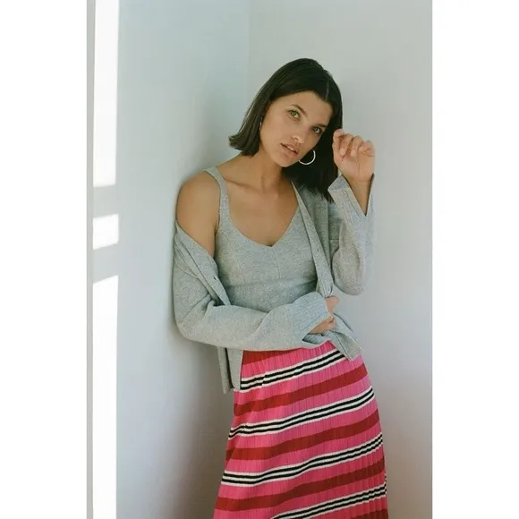 Anthropologie Dolan Pink Cotton knit pleated midi skirt Sz Small Holiday Party