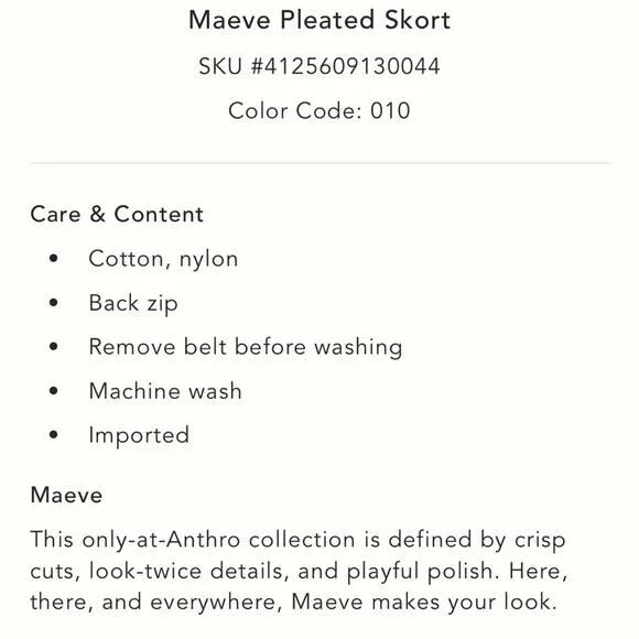 Anthropologie Maeve Pleated Skirt NEW