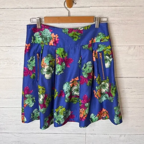 Anthropologie Maeve Skirt Womens Size 10 Garden Days Silk Floral Pleated Pockets