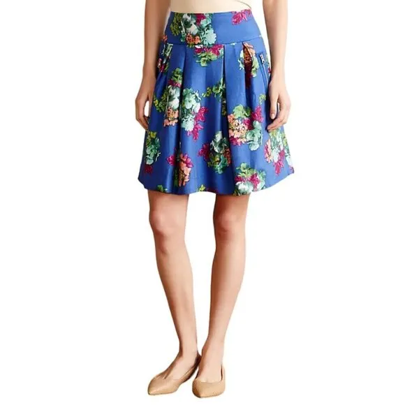 Anthropologie Maeve Skirt Womens Size 10 Garden Days Silk Floral Pleated Pockets