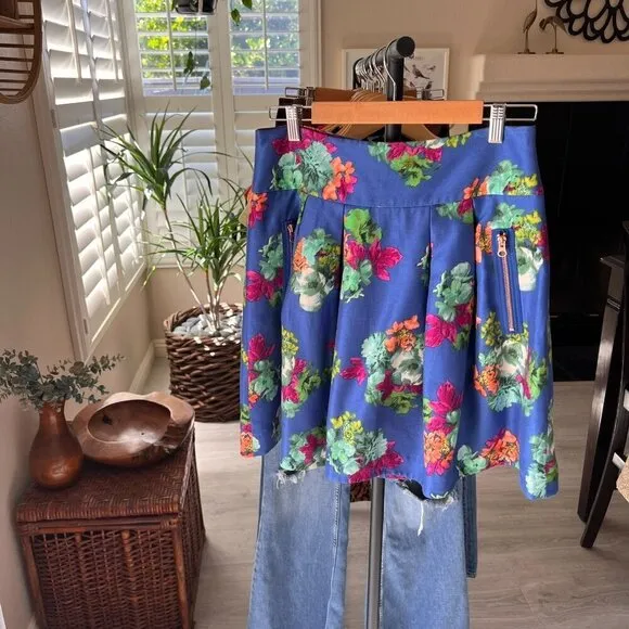 Anthropologie Maeve Skirt Womens Size 10 Garden Days Silk Floral Pleated Pockets
