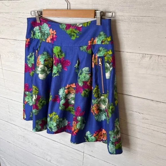 Anthropologie Maeve Skirt Womens Size 10 Garden Days Silk Floral Pleated Pockets