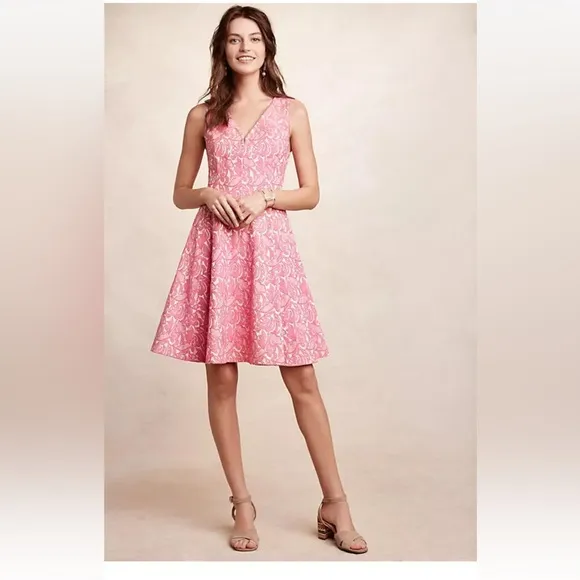 ANTHROPOLOGIE MAEVE Womens CLARIBEL Dress 6 PINK FLORAL SLEEVELESS FIT &amp; FLARE