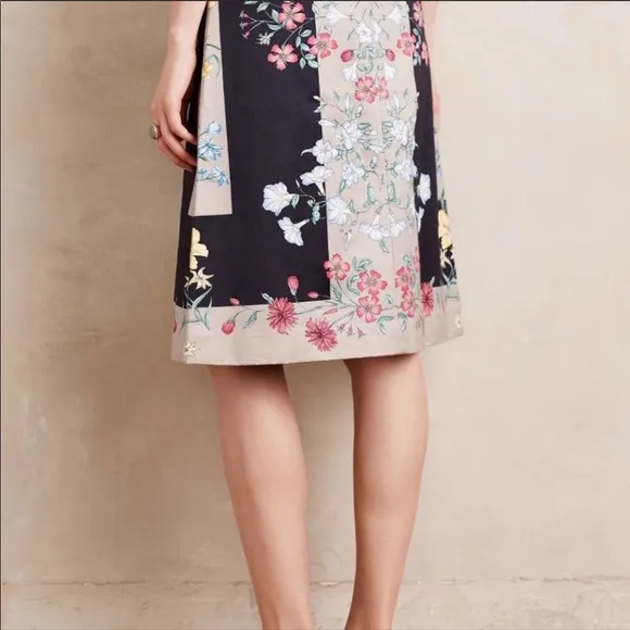 Anthropologie NWT Moulinette Souers Black Pink Italian Safi Floral A-line Skirt