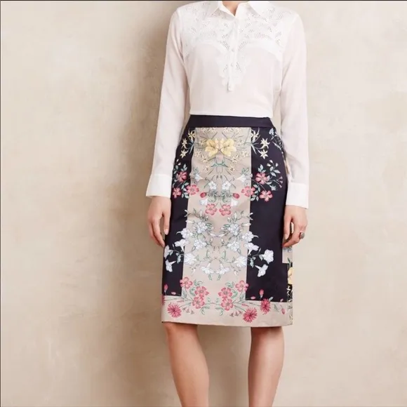 Anthropologie NWT Moulinette Souers Black Pink Italian Safi Floral A-line Skirt
