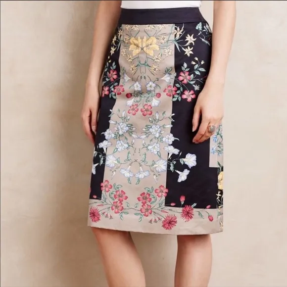 Anthropologie NWT Moulinette Souers Black Pink Italian Safi Floral A-line Skirt