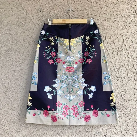 Anthropologie NWT Moulinette Souers Black Pink Italian Safi Floral A-line Skirt