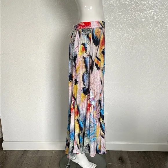 Anthropologie Pink and Blue Pleated Maxi A-Line Skirt for Resort Wear