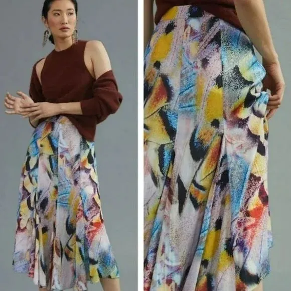 Anthropologie Pink and Blue Pleated Maxi A-Line Skirt for Resort Wear