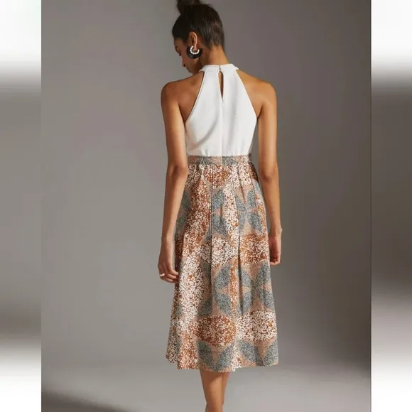 Anthropologie Sleeveless Mock Neck Twofer Midi Dress Neutral Colors